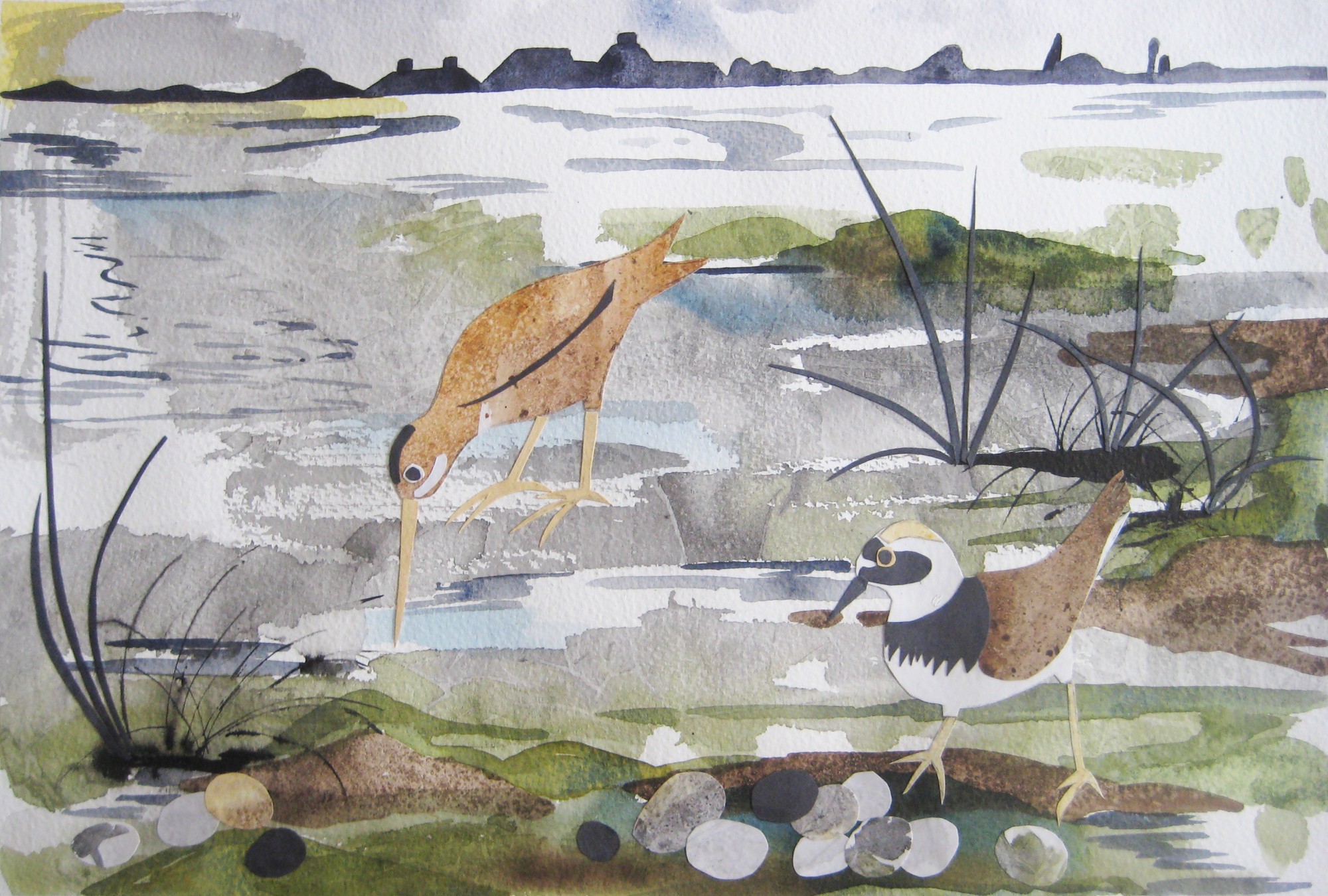 Low tide collage and watercolour