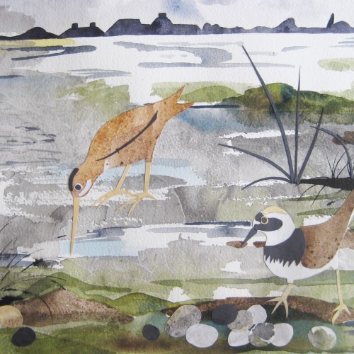 Low tide collage and watercolour